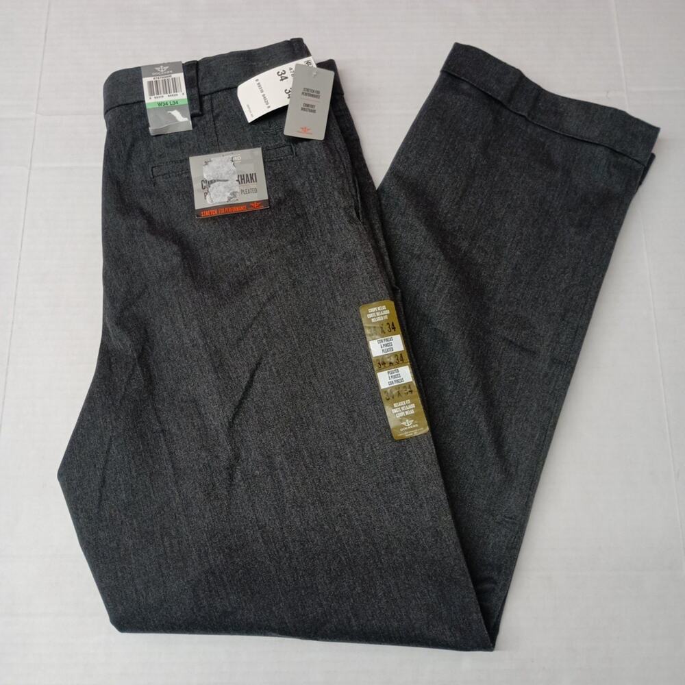 Dockers Comfort Khakis Pants Men's 34x34 Relaxed Fit Pleated Charcoal Gray